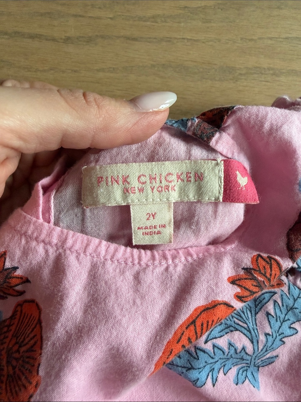 Pink Chicken Floral Puff Sleeve Dress with Orange & Teal Print 2T - Picture 2 of 3
